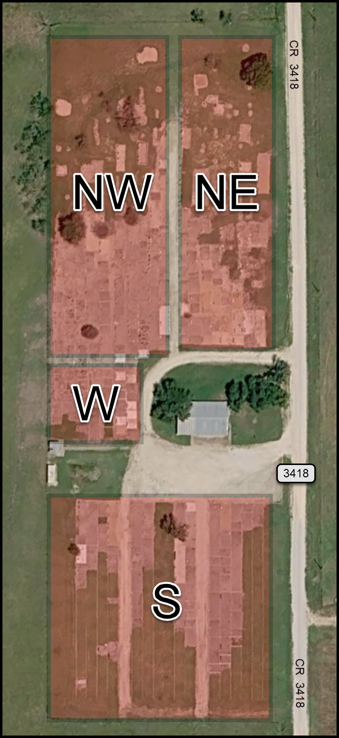 Map of Richland Cemetery showing labeled areas NW, NE, W, and S.